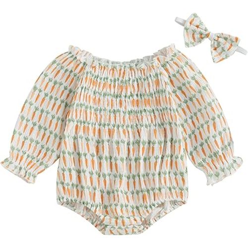 Newborn Baby Girl Outfit Cute Floral Romper Long Sleeve Ruched Bodysuit Comfy Outfits Baby Girl Clothes