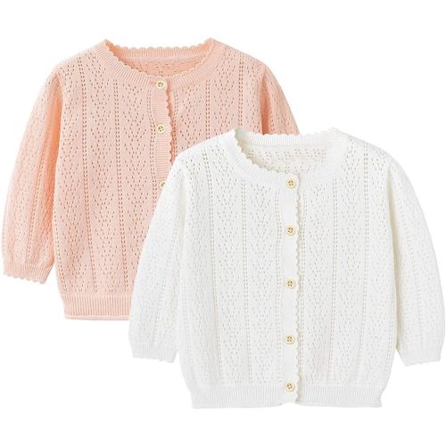 Simplee kids Baby Girl Thin Sweater Solid White Pink Cardigans for Toddler 0-3Years - D-a 2pc White+pink - 3-6 Months