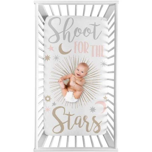 Sweet Jojo Designs Girl Photo Op Fitted Crib Sheet Celestial Pink Gold and Grey