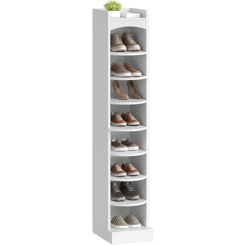YATINEY 9-Tier Tall Shoe Rack, Wooden Shoe Storage Organizer, Narrow Shoe Cabinet with Removable Shelves for Small Spaces, Holds 9 Pairs of Shoes, for Entrance, Hallway, White SS02WT