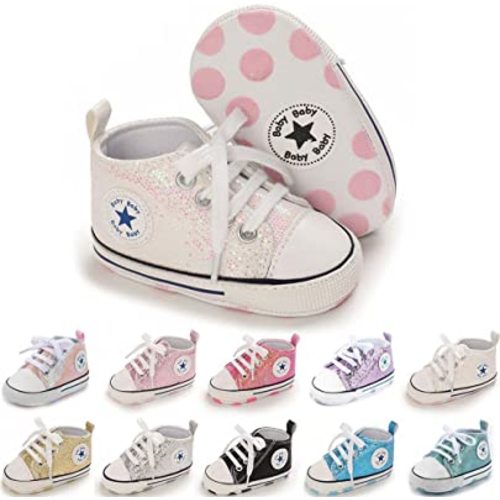 Meckior Baby Girls Boys Canvas Sneakers Soft Sole High-Top Ankle Infant First Walkers Crib Shoes