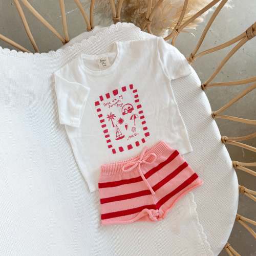 Kids 'Favourite Days' Tee and Knit Shorts Bundle - White & Red PRE ORDER (0-3M-2Y) EST DISPATCH MID FEB