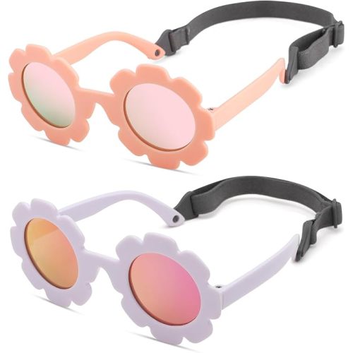 Hycredi Flexible Bendable Flower Baby Polarized Sunglasses with Strap for Newborn Infant Girls Age 0-24 Months