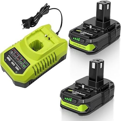 2Pack 3.0Ah 18V Batteries with Charger Compatible with Ryobi ONE+ Cordless Tools, 18 Volt Battery and Charger Combo fit 18V ONE+ System (Not Made in Ryobi)