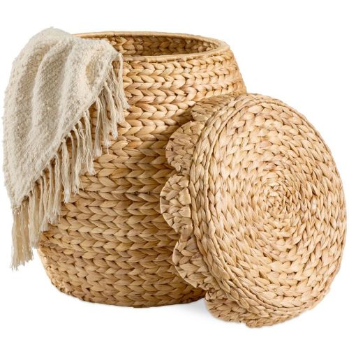 Best Choice Products Scalloped Water Hyacinth Storage Tote Basketwith Lid - Natural