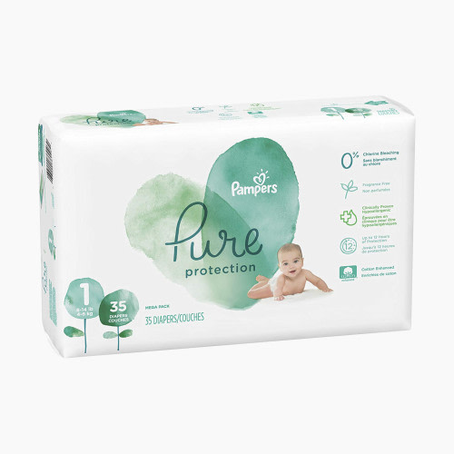 Pampers Pure Protection Disposable Diapers, Super Pack - Size 1, 82 Count