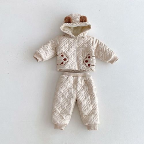 MyKids-USA Winter Infant Baby Teddy Paws Pattern Long Sleeves Coat With Thick Pants Cute Sets