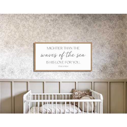 Mightier Than The Waves Sign, Psalm 93:4 Christian Nursery Wall Decor, Scripture Wood Sign for Baby Room, Religious Wall Art for Kids