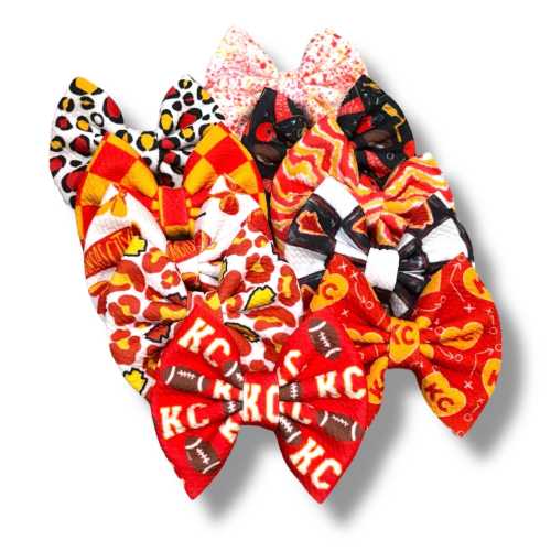 Hometown Football bows, football bows, KC football bows, red & yellow team bows