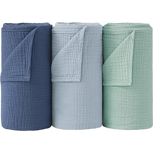 Bearmoss Muslin Swaddle Blankets for Newborn, 100% Cotton Large Baby Swaddle Blankets, Super Soft Breathable Receiving Blankets for Unisex Baby Boys Girls (47x47in, 3Pack)