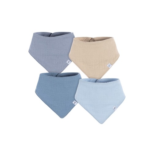 Muslin Bandana Bibs 4-Pack Blues, One Size
