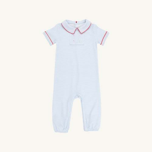 Benny Button Romper - Beale Street Blue Stripe & Red