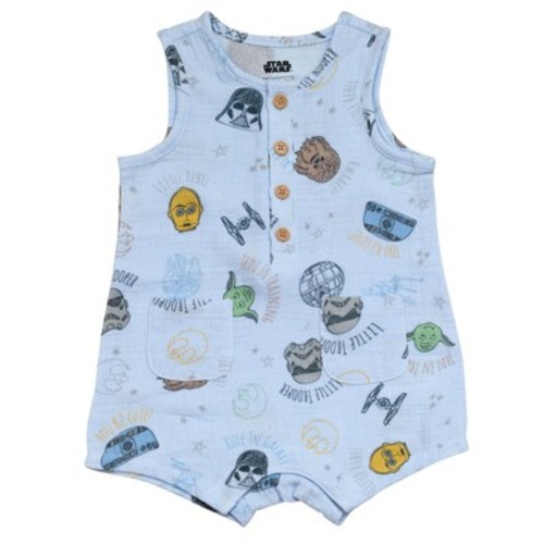 STAR WARS Newborn Baby Boys Henley Sleeveless Romper Pale Blue 0-3 Months