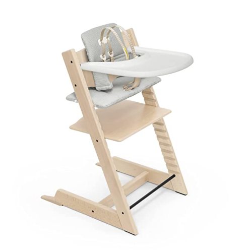 Tripp Trapp High Chair and Cushion with Stokke Tray - Natural with Nordic Grey - Adjustable, Convertible, All-in-One High Chair for Babies & Toddlers - High Chair, Cushion & Stokke Tray