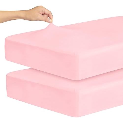 Stretchy Crib Sheets for Girls, 2 Pack Baby Crib Sheets Fitted for Standard Crib and Toddler Mattress 52" x 28", Soft and Breathable Fitted Crib Sheets Neutral, Pink