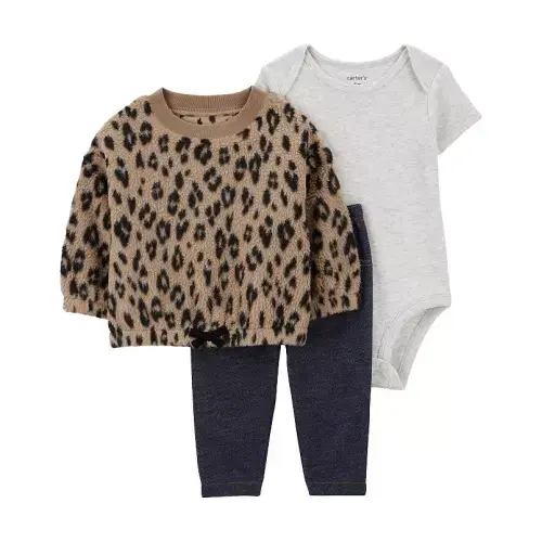 Baby Girl Carter's Leopard Print Pullover, Bodysuit & Pants Set
