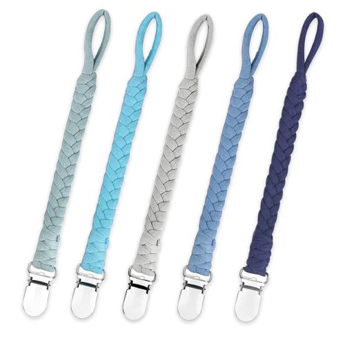 Braided Pacifier Clip for Boys & Baby Girl, Binky Clips Pacifier Holder 100% Handmade Teething Straps Unisex Design Smoother Mam Pacifier Clip Fits All Pacifiers for Shower Birthday Gifts
