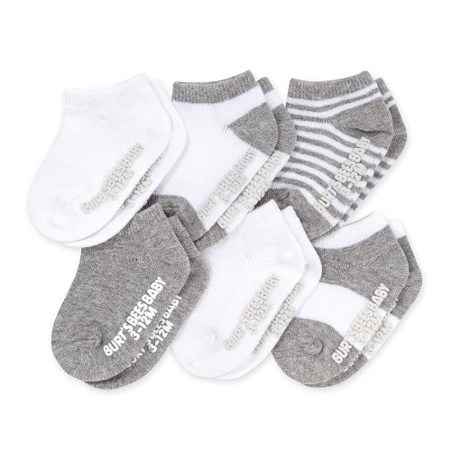 Burt's Bees Baby Unisex Baby Socks Ankle or Crew Height Made with Soft Organic Cotton, 6 Packs with Non-Slip Grips for Babies