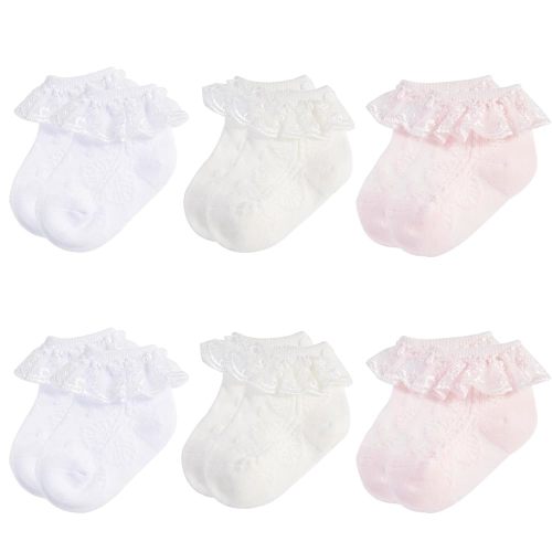 Baby girls Socks Ruffle Eyelet Lace Socks Infant Frilly White Dress Socks For Newborn