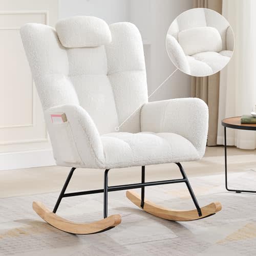 Attracoast Nursery Rocking Chair Upholstered Padded Seat Rocking Chair with High Backrest,Modern Accent Recliner for Living Room, Bedroom, Cozy Reading