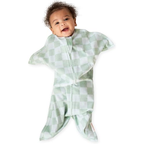 SleepingBaby Zipadee-Zip Transition Swaddle - Cozy Baby Swaddle Blanket with Zipper Convenience - Roomy Wearable Blanket for Easy Diaper Changes - Sea Green/Blue, Small (4-8 Month)