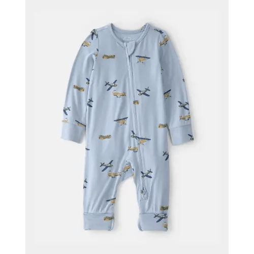 Baby Boy Plane 2-Way Zip PurelySoft Sleep & Play Pajama - Blue | Carter's