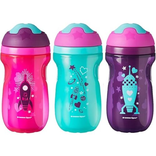 Tommee Tippee Insulated Sippee Toddler Tumbler Cup, Girl – 12+ months, 3pk - Purple, Pink & Blue
