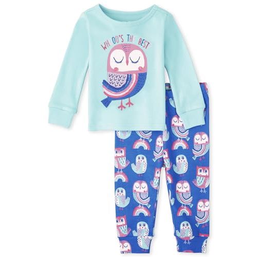 The Children's Place Baby Toddler Girls Long Sleeve Top and Pants Snug Fit 100% Cotton 2 Piece Pajama Set
