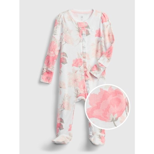 Baby 100% Organic Cotton Print One-Piece in optic white floral, size: 0-3 M