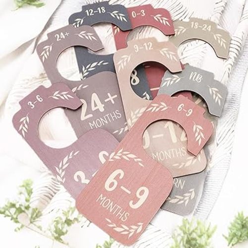 Baby Closet Dividers for Clothes Organizer, Set of 8 Wooden Baby Clothes Dividers for Newborn to 24 Months Size Clothes, Wardrobe Nursery Decor