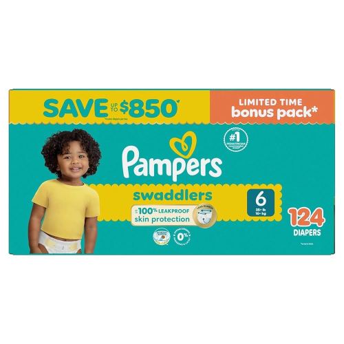 Pampers Swaddlers Diapers, Size 6 (35+ Pounds), 112 Count
