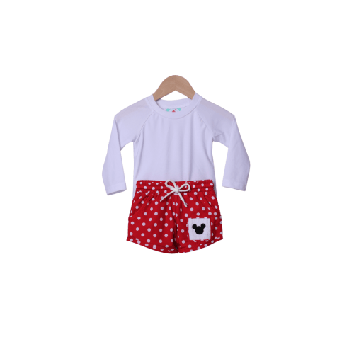 Mouse Red Dot Swim Trunks and Rash Guard