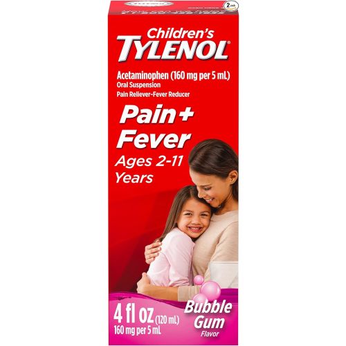 Tylenol Children's Oral Suspension cold Medicine Liquid with Acetaminophen, Bubble Gum, 4 Fl Oz, Pack of 2