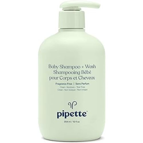 Pipette Baby Shampoo and Body Wash - Fragrance Free, Tear-Free Bath Time, Hypoallergenic, Moisturizing Plant-Derived Squalane, New Formula, 11.8 fl oz