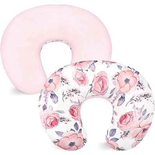 SWESEN Nursing Pillow Cover, 1 Pack Stretchy Slipcovers for Breastfeeding Pillows, Super Soft Removable Nursing Pillow Case for Baby Boy and Girls, Pink Floral