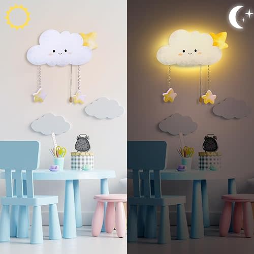 Kids Wall Lamp Sleeping Nursery Lighting Floating Battery Operated Hanging Lamp for Baby Boys Girls Bedroom Room Nursery Wall Decorations(Cloud)