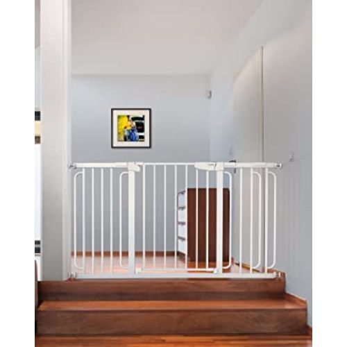Mom's Choice Awards Winner-Cumbor 29.5-57" Baby Gate for Stairs, Extra Wide Dog Gate for Doorways, Pressure Mounted Walk Through Safety Child Gate for Kids Toddler, Tall Pet Puppy Fence Gate, White