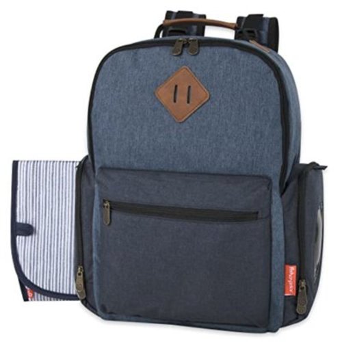 Fisher-Price Multi-Pocket Multifunction Baby Essentials Travel Diaper Bag Backpack with Matching Changing Pad, Insulated Bottle Pocket, Wipes Case and Stroller Straps in Large Unisex River Blue