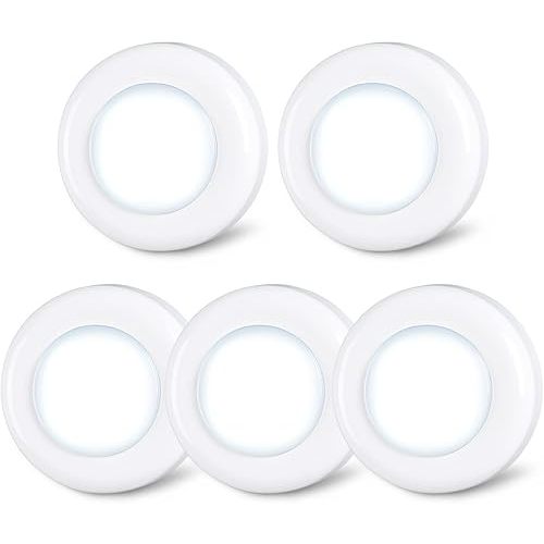 STAR-SPANGLED Tap Light Push Lights Mini Night Touch Light LED Puck Lights Portable Under Cabinet Lighting Battery Operated Powered DIY Stick On Lights Closet Counter Kitchen Cool White 5Pack