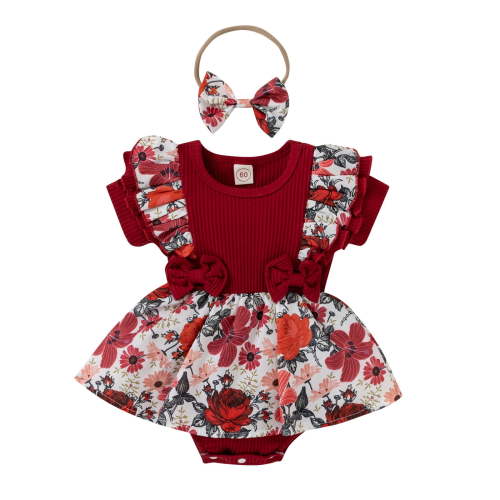 Akiihool Baby Girls Summer Casual Romper Dress Short Sleeve Bow Tulle Romper with Headband Baby Girl Clothes (,3-6 Months)