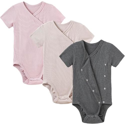 DEFAHN Viscose from Bamboo Baby Side Snap Bodysuit Kimono Onsies 3-Pack Long Short Sleeve Boy Girl Boys