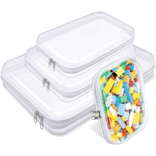 4 Pack Clear Hard Shell Zipper Cases with Durable Double Zippers, Transparent Organizers for Cosmetics, Toiletries, Snacks, Toys, Suitable for Home & Travel