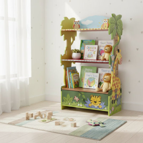 Teamson Kids Sunny Safari 3-Tier Wooden Bookshelf with Storage Drawer – Animal-Themed Bookcase for Bedrooms & Playrooms | Wayfair