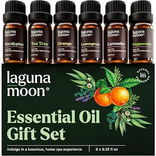 Essential Oils Set - Top 6 Blends for Diffusers, Home Care, Candle Making Scents, Fragrance, Aromatherapy, Humidifiers, Gifts - Peppermint, Tea Tree, Lavender, Eucalyptus, Lemongrass, Orange (10mL)