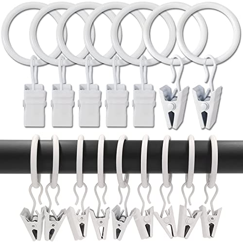 LLPJS 100 Pack Curtain Rings with Clips, Curtain Clip Rings Hooks, Bow Hanger Clips for Hanging Drapery Drapes Bows, Ring 1 inch Interior Diameter, Fits up to 5/8" Rod, White