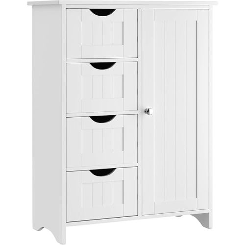 JUMMICO Bathroom Storage Cabinet, Floor Cabinet with 4 Drawers and 1 Adjustable Shelf, Storage Oragnizer for Living Room, Kitchen, Bathroom (White)