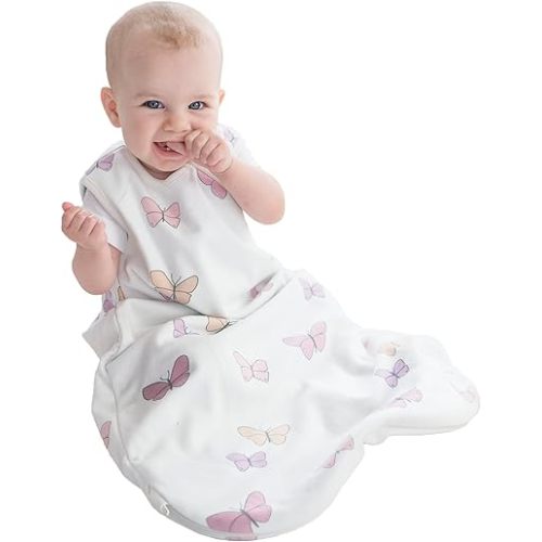 Woolino Merino Wool and Organic Cotton Baby Sleep Sack - 4 Season Classic Sleeping Bag for Baby - Two-Way Zipper Sleeping Bag - Infant Wearable Blanket - 6-18 Months - Butterfly