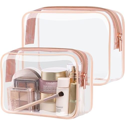 PACKISM Clear Makeup Bag - 2 Packs TSA Approved Toiletry Bag for Women Quart Size Travel Bag TSA Approved, Clear Toiletry Bags for Traveling