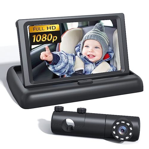 BABYMUST Baby Car Camera, 1080P Baby Car Mirror with Night Vision Function, 4.4”HD Wide Car Seat Mirror Camera to Observe Baby's Every Movement While Driving,Baby Car Monitor with 360°Fixable Camera