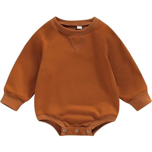 Engofs Newborn Baby Girl Boy Sweatshirt Romper Long Sleeve 0 3 6 12 18 Months Fall Winter Clothes - D1 Brown - 0-6 Months